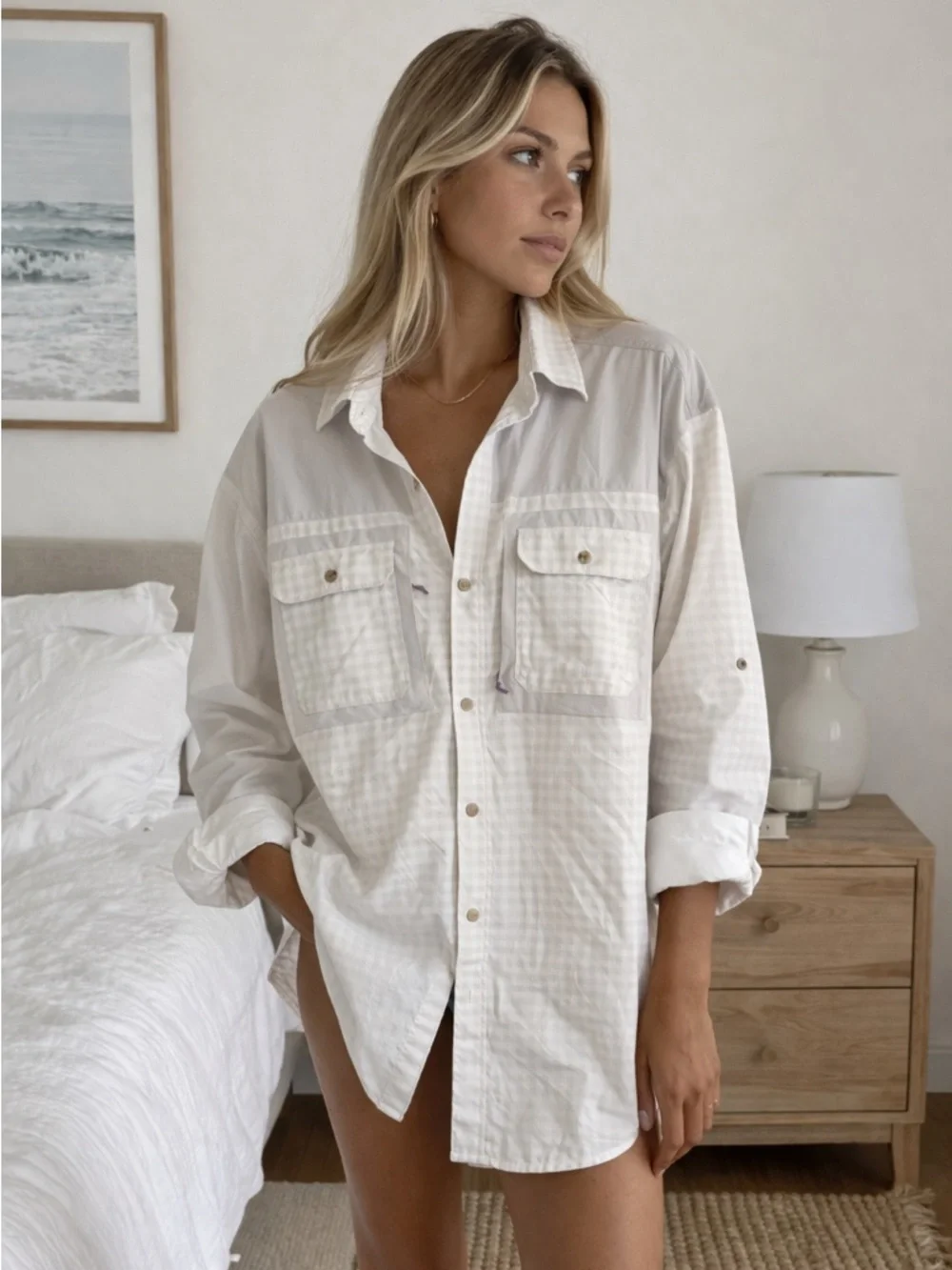 ✨SOLD✨Patagonia Boat & Beach Shirt | L |Oversized Cover-Up Neutral Coastal - Picture 1 of 13